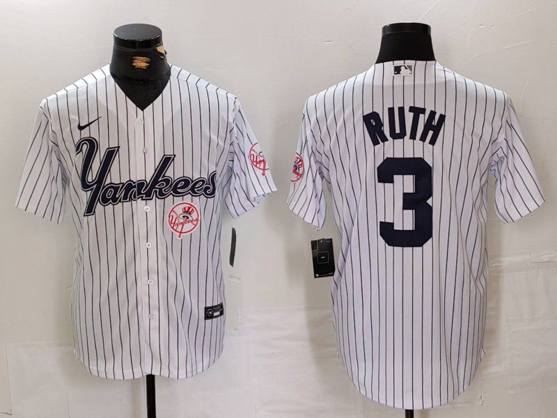 Men New York Yankees #3 Ruth White stripe Three generations of joint names Nike 2024 MLB Jersey style 3